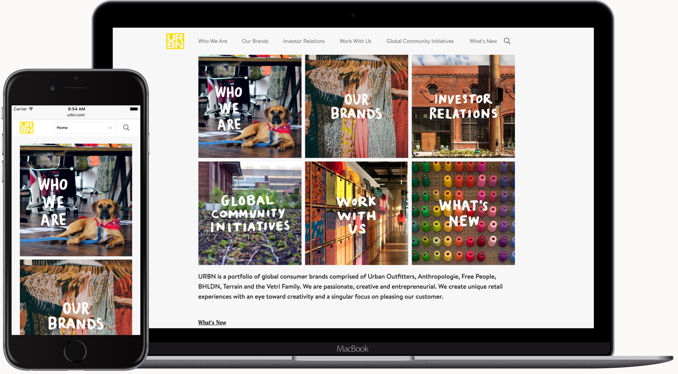 Images showing the URBN Investor homescreen on a laptop and on a mobile ...